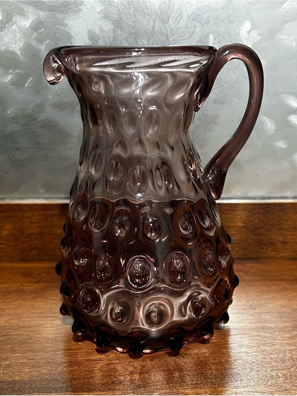 Vintage Empoli Italian Amethyst Hobnail glass pitcher - Purple - 6in Tall